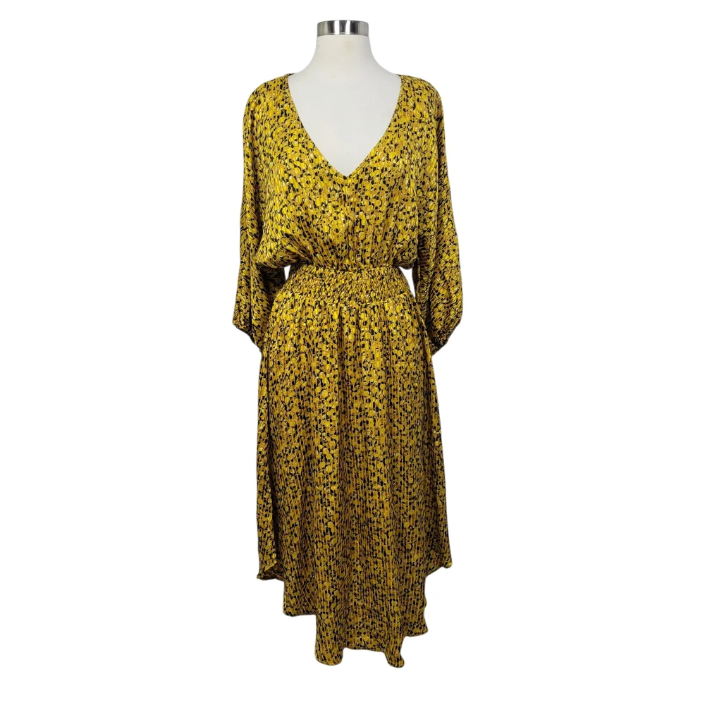 NWT Anthropologie Marigold Yellow Boho Midi Dress XS Smocked Waist - Picture 2 of 11